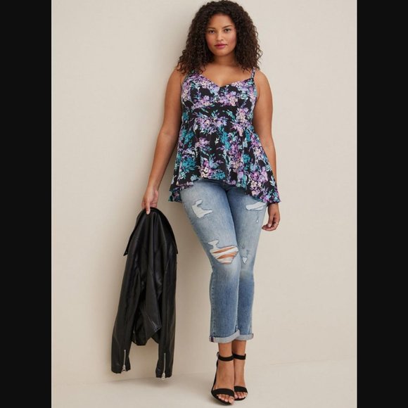 TORRID FLORAL PEPLUM STUDIO CREPE DE CHINE TOP - Picture 2 of 7